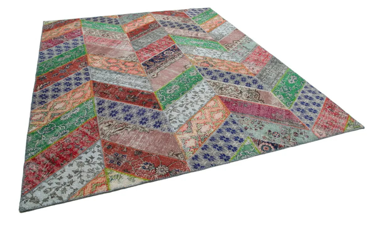 Patchwork Multi Pamuk Üzerine Yün El Dokuma Kilim-248x309 - Görsel 2