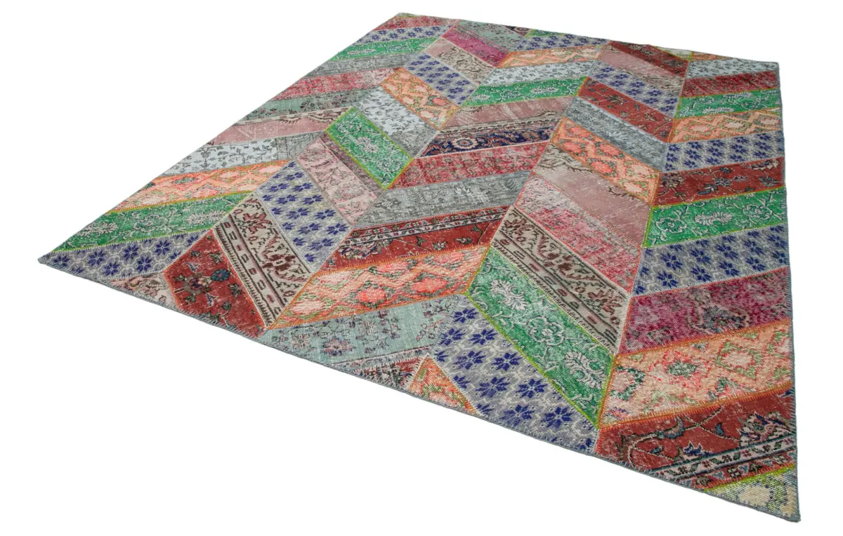 Patchwork Multi Pamuk Üzerine Yün El Dokuma Kilim-248x309 - Görsel 3
