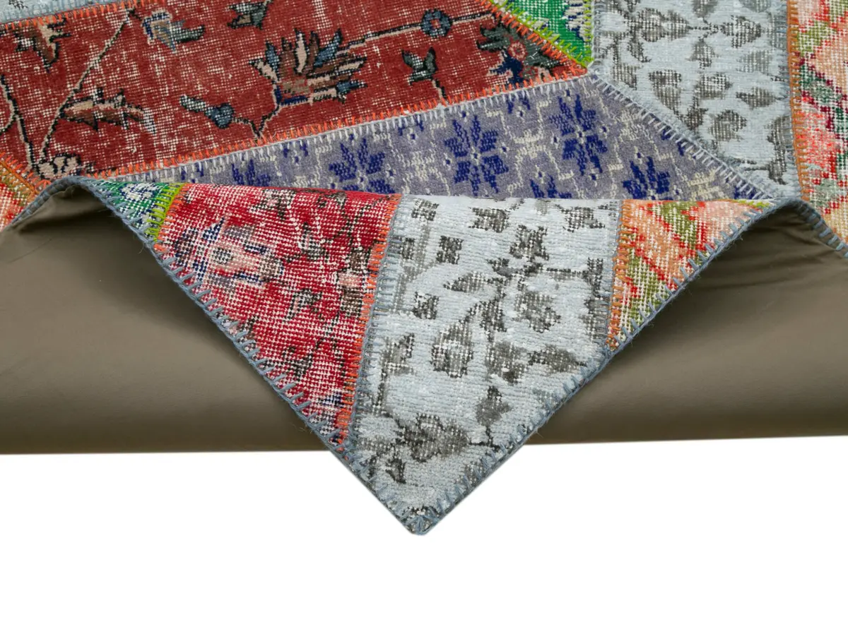 Patchwork Multi Pamuk Üzerine Yün El Dokuma Kilim-248x309 - Görsel 6