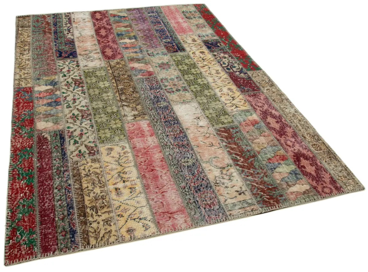 Patchwork Multi Pamuk Üzerine Yün El Dokuma Kilim-170x238 - Görsel 2