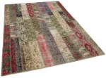 Patchwork Multi Pamuk Üzerine Yün El Dokuma Kilim-170x238 - Görsel 2