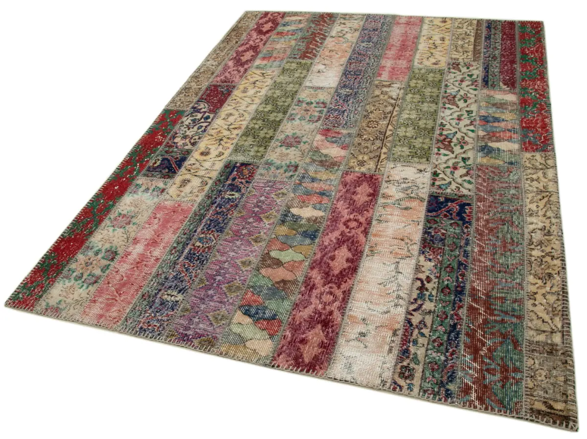Patchwork Multi Pamuk Üzerine Yün El Dokuma Kilim-170x238 - Görsel 3