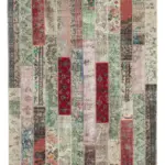 Patchwork Kırmızı Pamuk Üzerine Yün El Dokuma Kilim-200x305