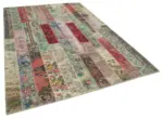 Patchwork Kırmızı Pamuk Üzerine Yün El Dokuma Kilim-200x305 - Görsel 2