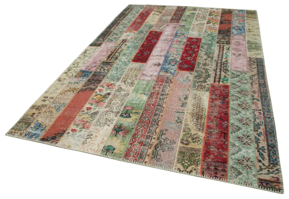 Patchwork Kırmızı Pamuk Üzerine Yün El Dokuma Kilim-200x305 - Görsel 3
