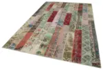 Patchwork Kırmızı Pamuk Üzerine Yün El Dokuma Kilim-200x305 - Görsel 3