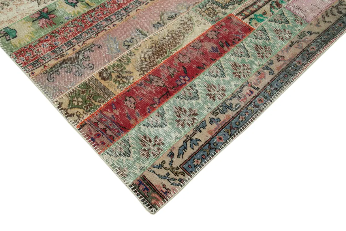 Patchwork Kırmızı Pamuk Üzerine Yün El Dokuma Kilim-200x305 - Görsel 4