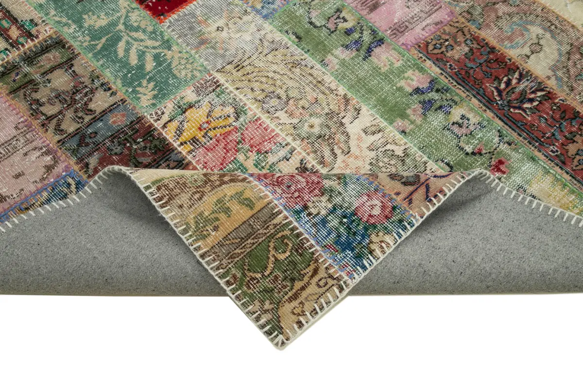 Patchwork Kırmızı Pamuk Üzerine Yün El Dokuma Kilim-200x305 - Görsel 6