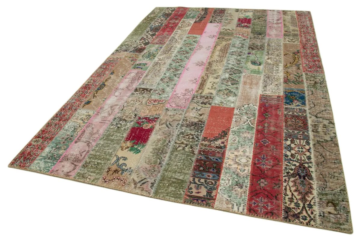 Patchwork Multi Pamuk Üzerine Yün El Dokuma Kilim-202x308 - Görsel 3