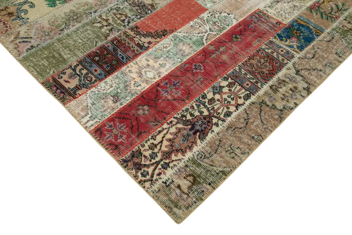 Patchwork Multi Pamuk Üzerine Yün El Dokuma Kilim-202x308 - Görsel 4