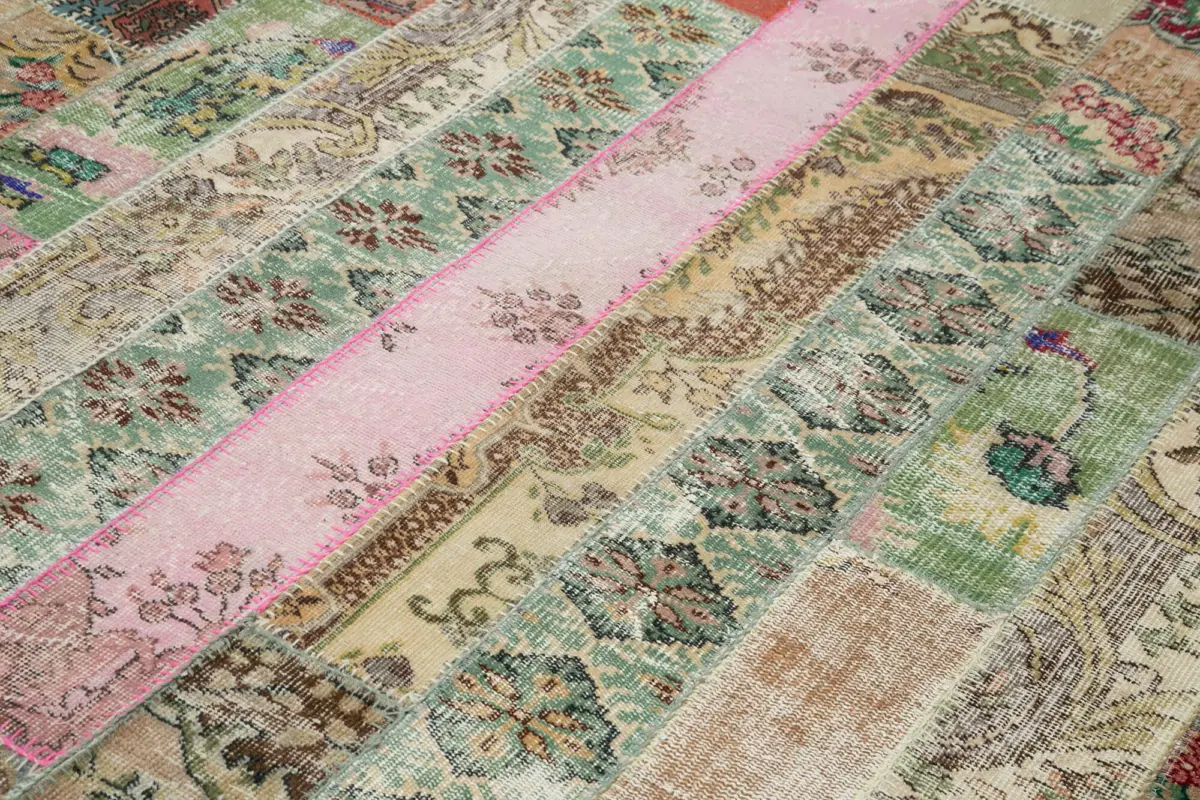 Patchwork Multi Pamuk Üzerine Yün El Dokuma Kilim-202x308 - Görsel 5