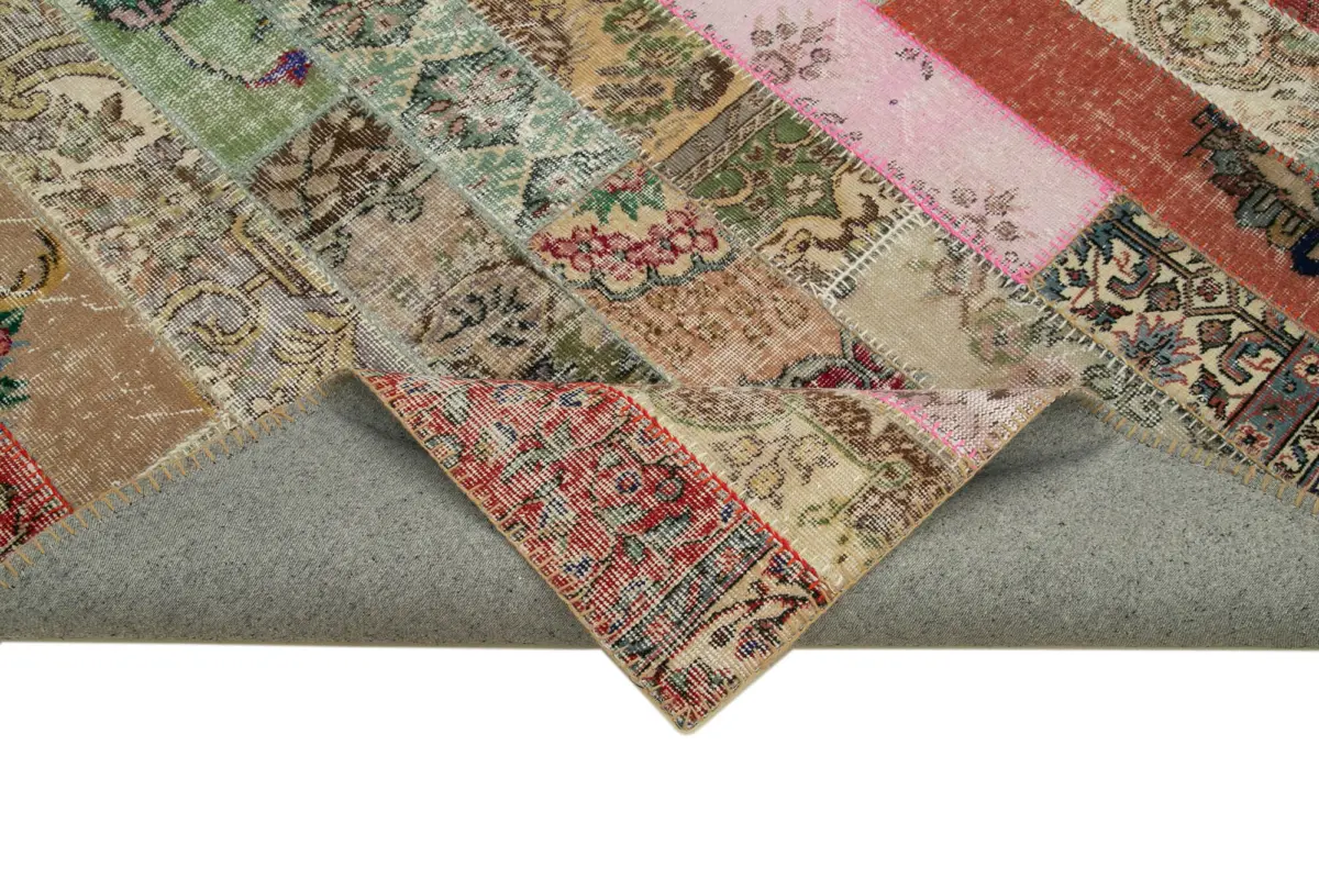 Patchwork Multi Pamuk Üzerine Yün El Dokuma Kilim-202x308 - Görsel 6