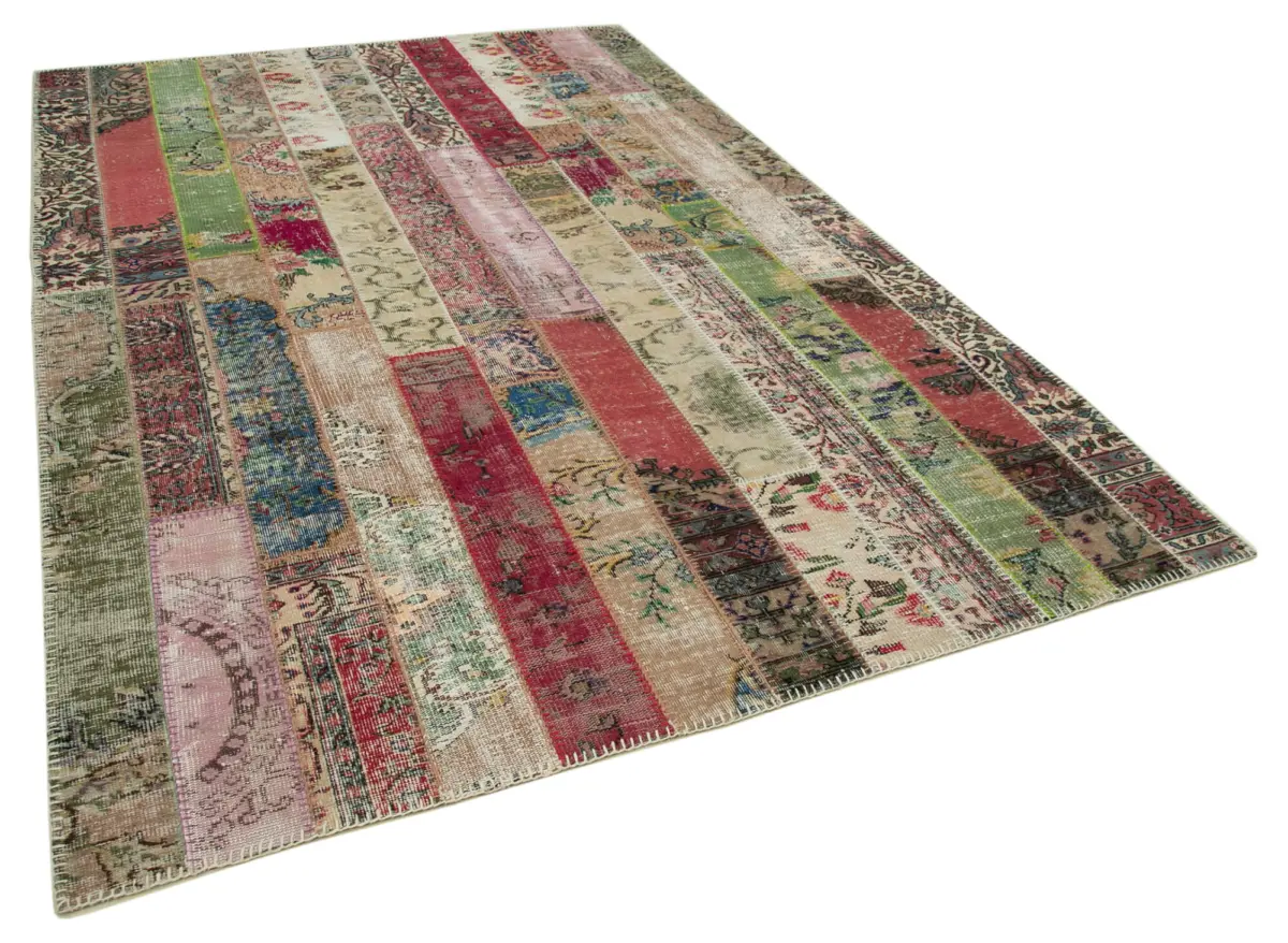 Patchwork Multi Pamuk Üzerine Yün El Dokuma Kilim-201x305 - Görsel 2