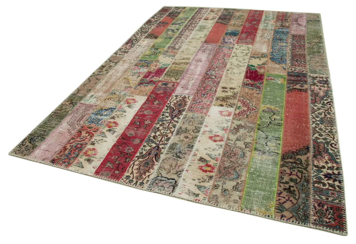 Patchwork Multi Pamuk Üzerine Yün El Dokuma Kilim-201x305 - Görsel 3
