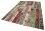 Patchwork Multi Pamuk Üzerine Yün El Dokuma Kilim-201x305 - Görsel 3