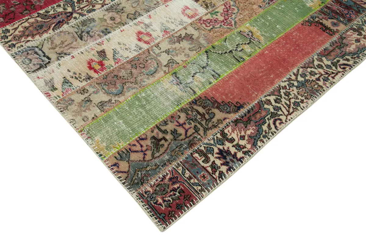 Patchwork Multi Pamuk Üzerine Yün El Dokuma Kilim-201x305 - Görsel 4