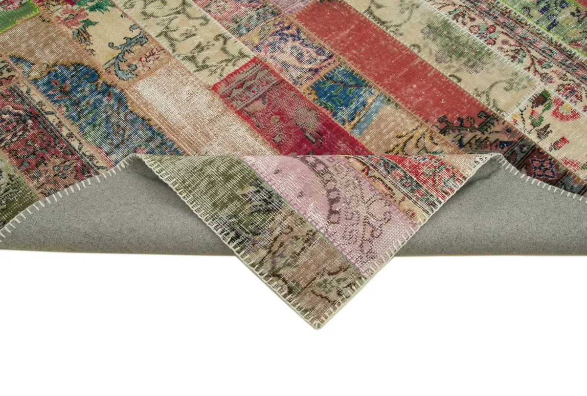 Patchwork Multi Pamuk Üzerine Yün El Dokuma Kilim-201x305 - Görsel 6