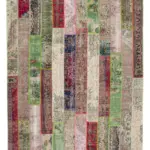 Patchwork Kırmızı Pamuk Üzerine Yün El Dokuma Kilim-200x305