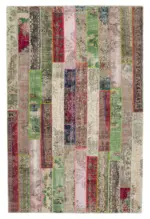 Patchwork Kırmızı Pamuk Üzerine Yün El Dokuma Kilim-200x305