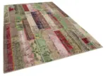 Patchwork Kırmızı Pamuk Üzerine Yün El Dokuma Kilim-200x305 - Görsel 2