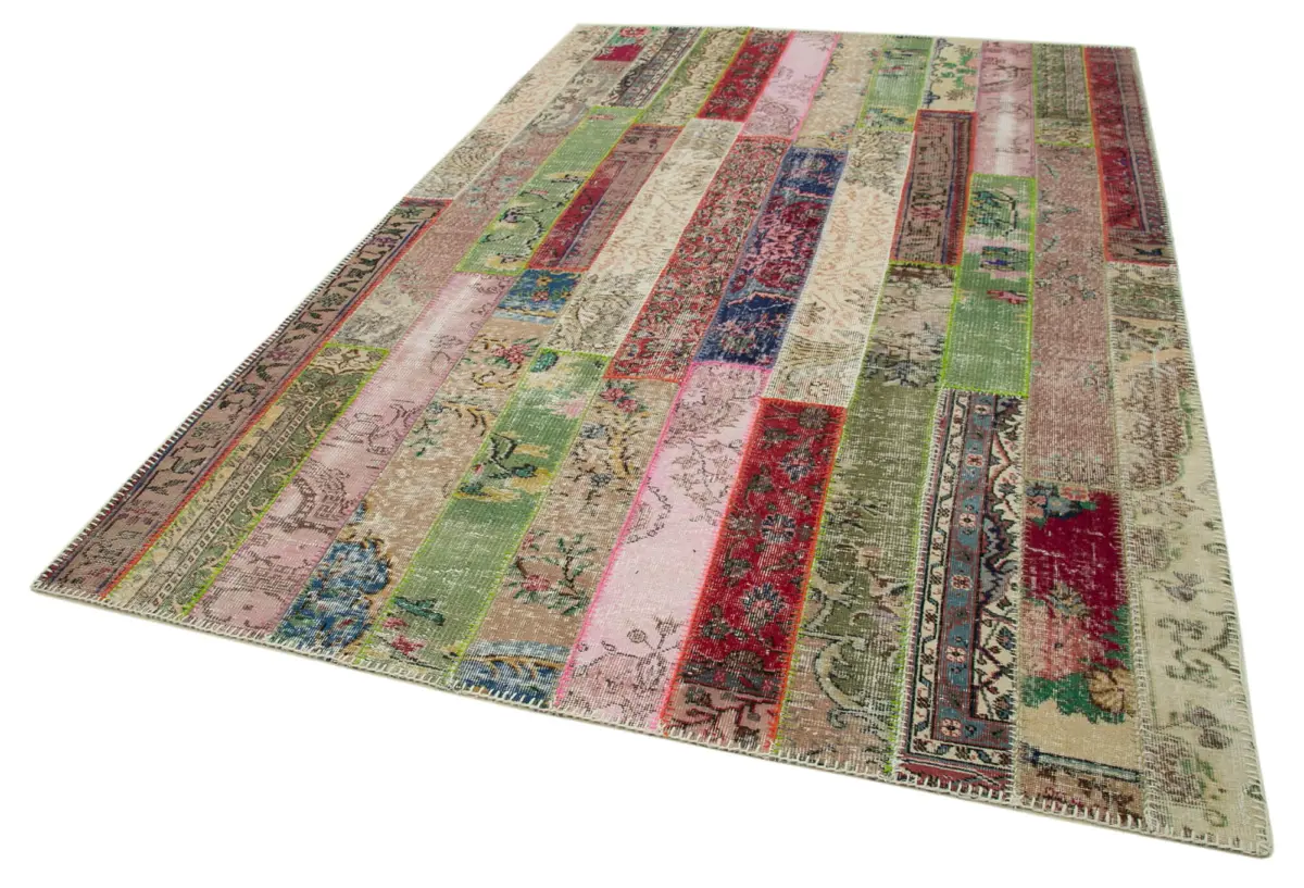 Patchwork Kırmızı Pamuk Üzerine Yün El Dokuma Kilim-200x305 - Görsel 3