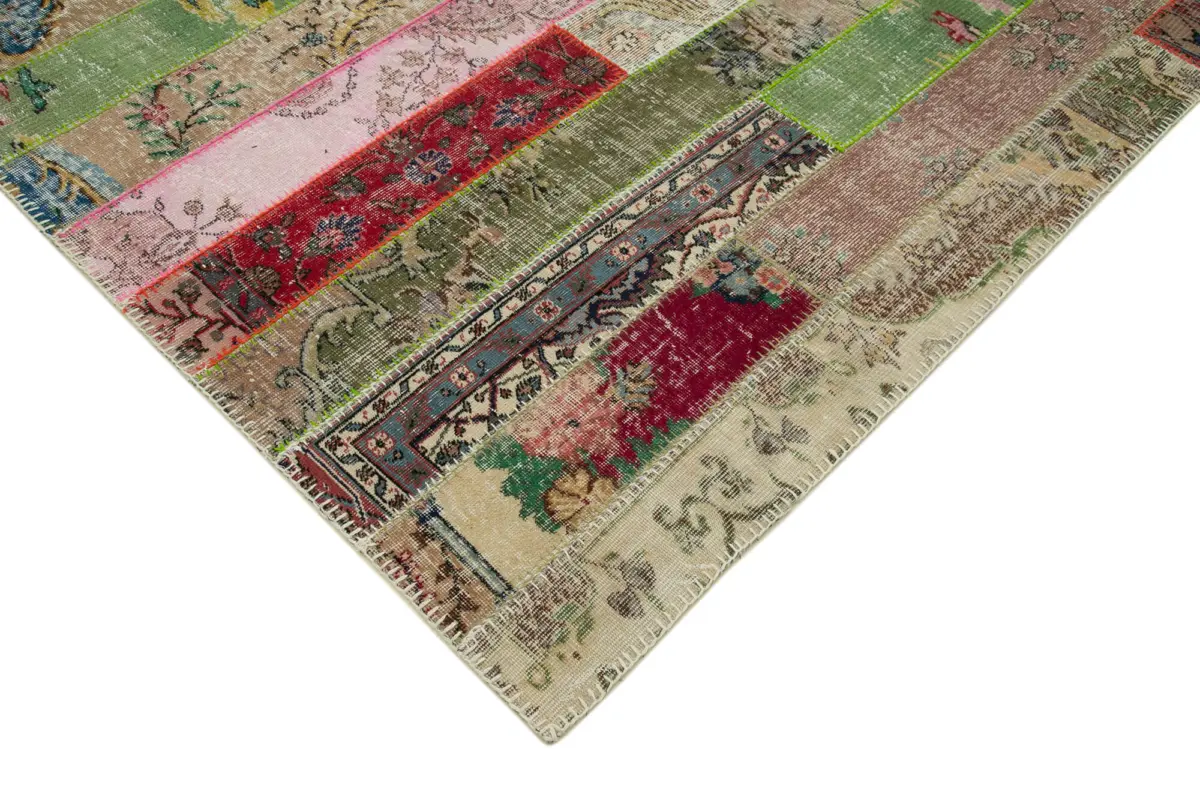 Patchwork Kırmızı Pamuk Üzerine Yün El Dokuma Kilim-200x305 - Görsel 4