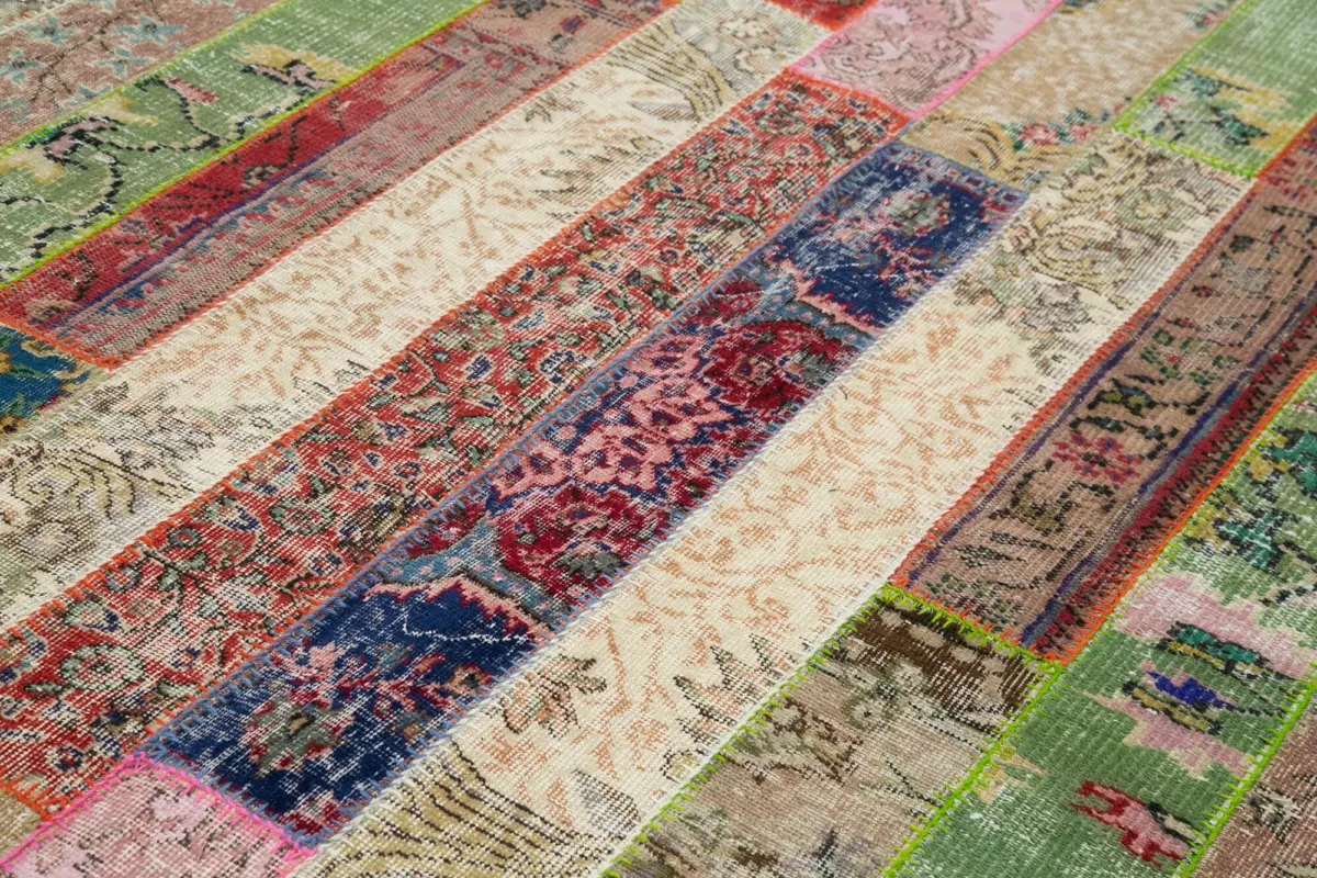 Patchwork Kırmızı Pamuk Üzerine Yün El Dokuma Kilim-200x305 - Görsel 5