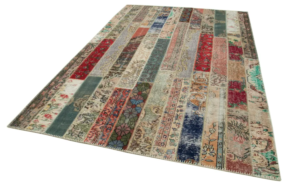 Patchwork Multi Pamuk Üzerine Yün El Dokuma Kilim-199x305 - Görsel 3
