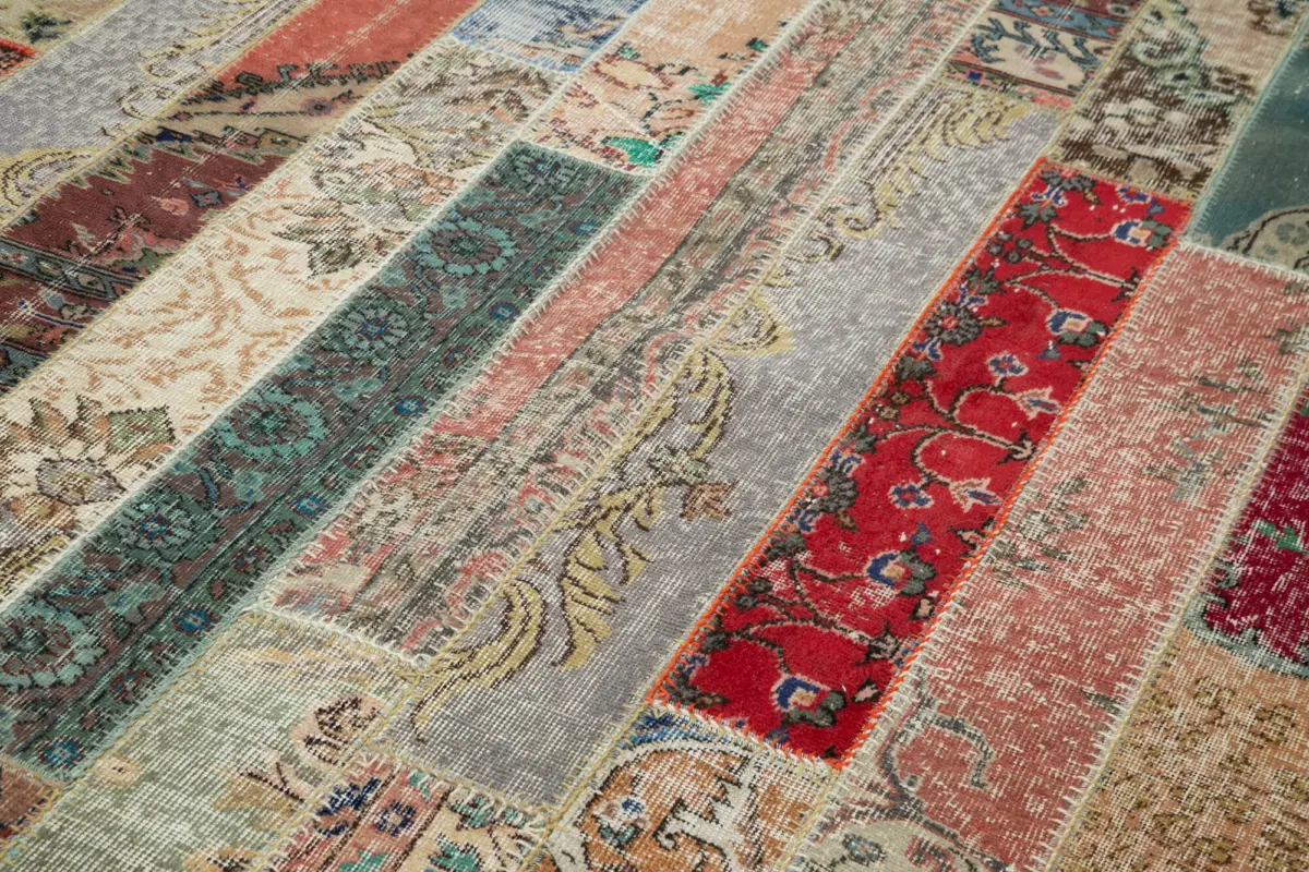 Patchwork Multi Pamuk Üzerine Yün El Dokuma Kilim-199x305 - Görsel 5