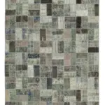 Patchwork Gri Pamuk Üzerine Yün El Dokuma Kilim-202x310