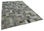 Patchwork Gri Pamuk Üzerine Yün El Dokuma Kilim-202x310 - Görsel 2