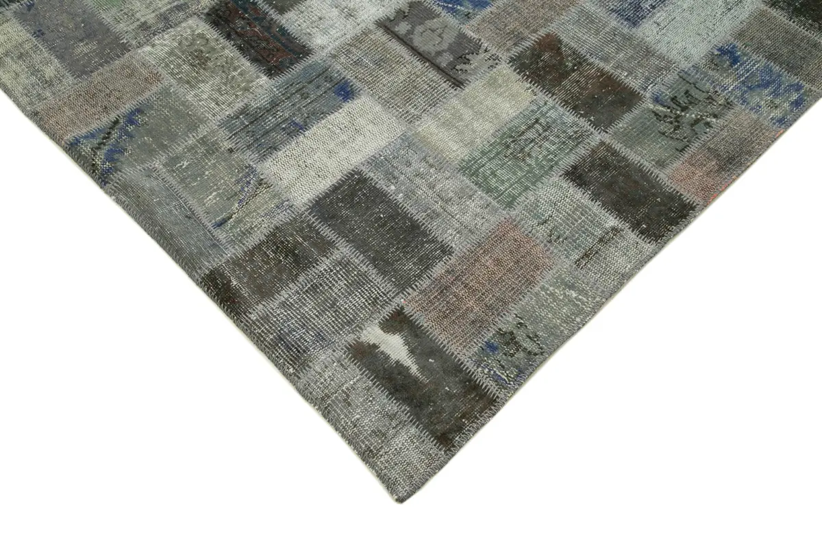 Patchwork Gri Pamuk Üzerine Yün El Dokuma Kilim-202x310 - Görsel 4