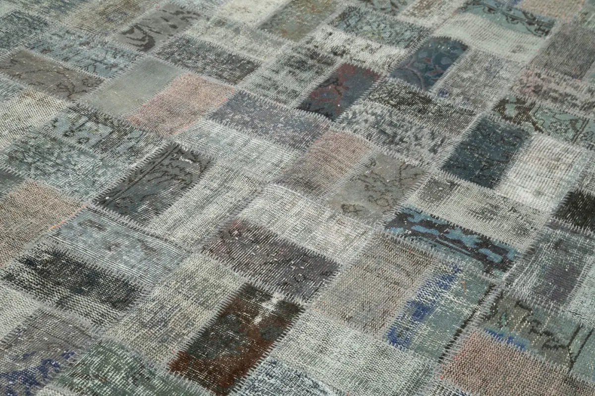 Patchwork Gri Pamuk Üzerine Yün El Dokuma Kilim-202x310 - Görsel 5