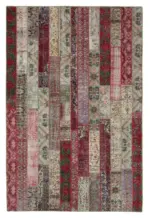 Patchwork Multi Pamuk Üzerine Yün El Dokuma Kilim-203x305