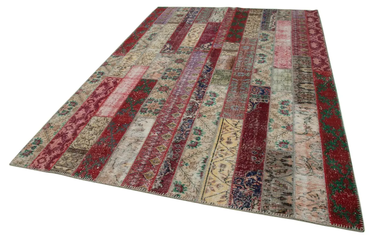 Patchwork Multi Pamuk Üzerine Yün El Dokuma Kilim-203x305 - Görsel 3