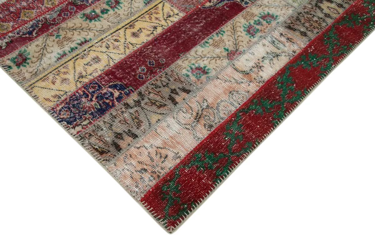 Patchwork Multi Pamuk Üzerine Yün El Dokuma Kilim-203x305 - Görsel 4