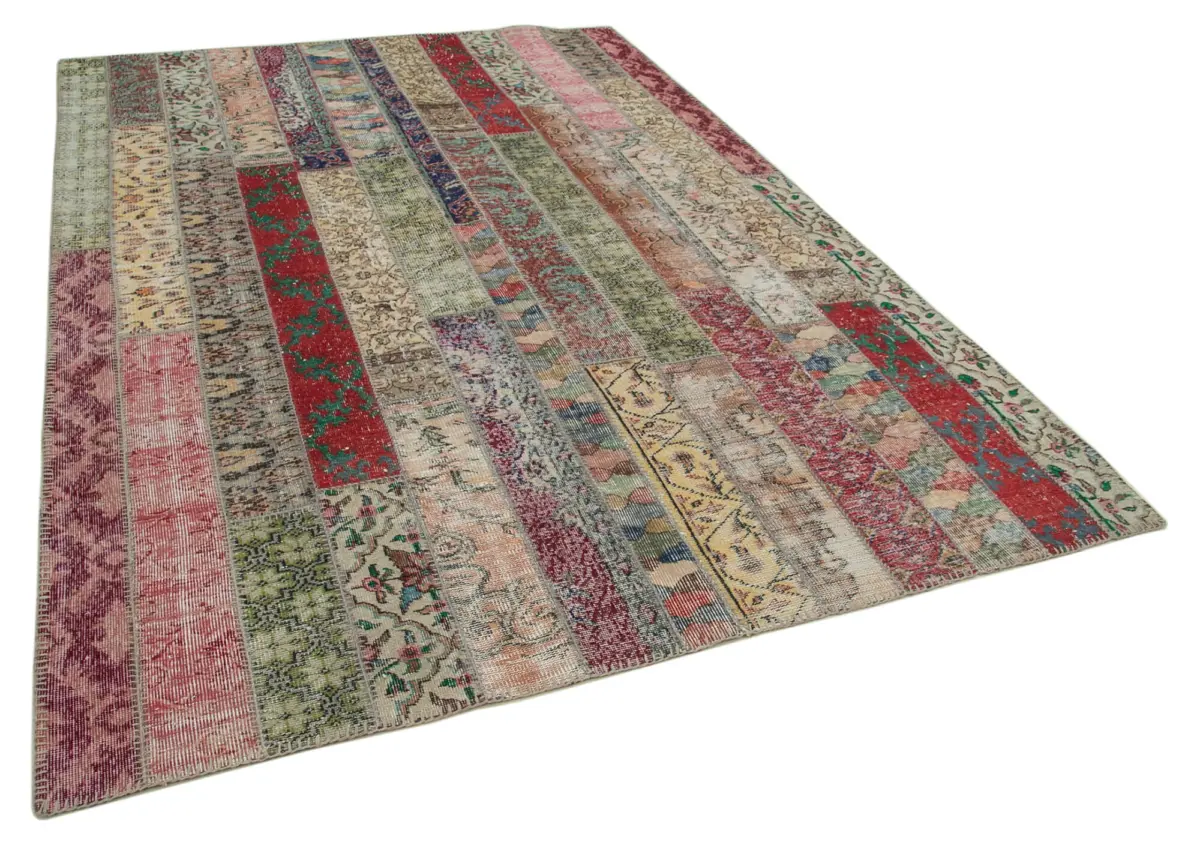Patchwork Multi Pamuk Üzerine Yün El Dokuma Kilim-202x298 - Görsel 2