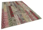 Patchwork Multi Pamuk Üzerine Yün El Dokuma Kilim-202x298 - Görsel 2