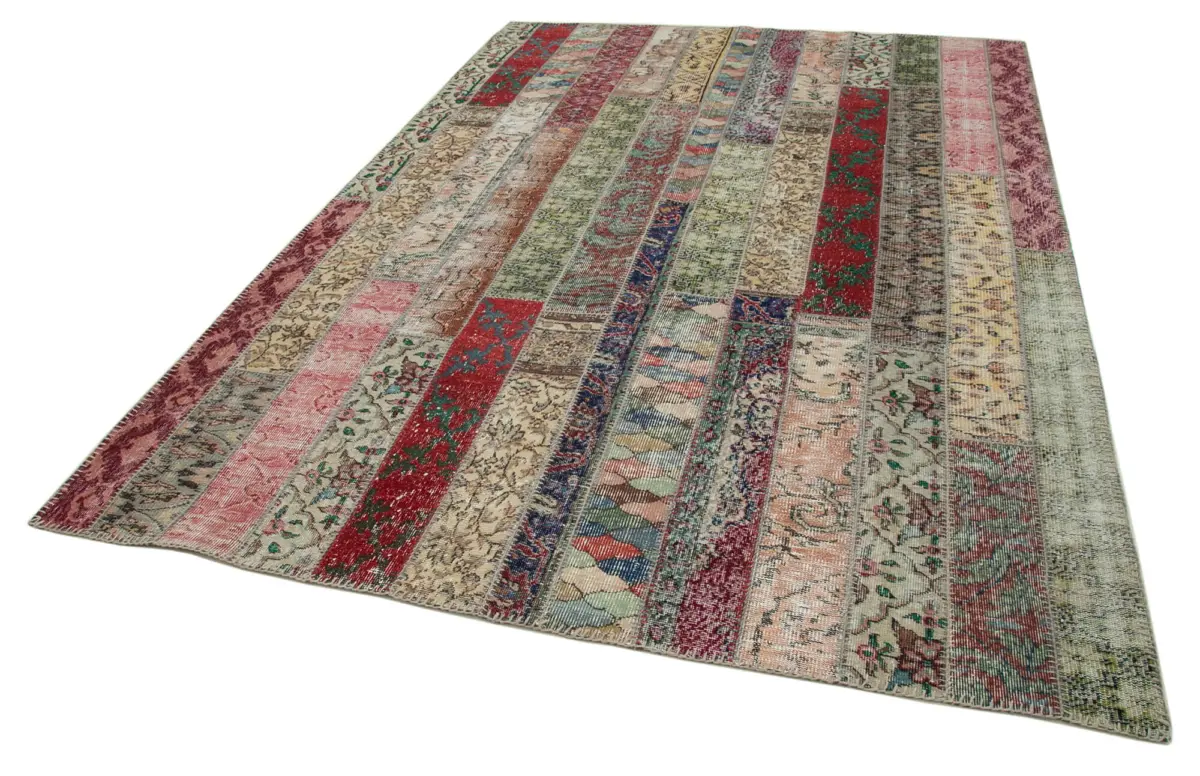 Patchwork Multi Pamuk Üzerine Yün El Dokuma Kilim-202x298 - Görsel 3