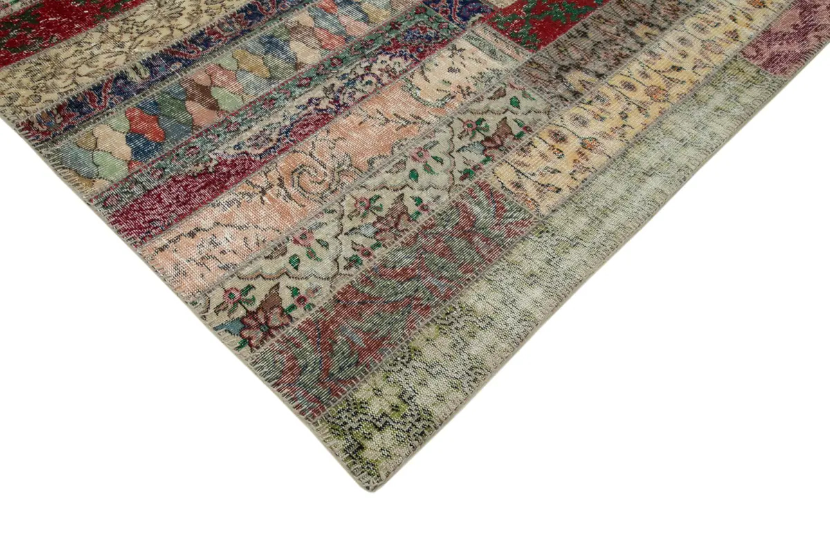 Patchwork Multi Pamuk Üzerine Yün El Dokuma Kilim-202x298 - Görsel 4