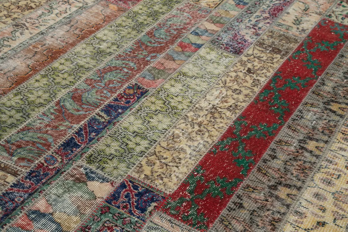 Patchwork Multi Pamuk Üzerine Yün El Dokuma Kilim-202x298 - Görsel 5