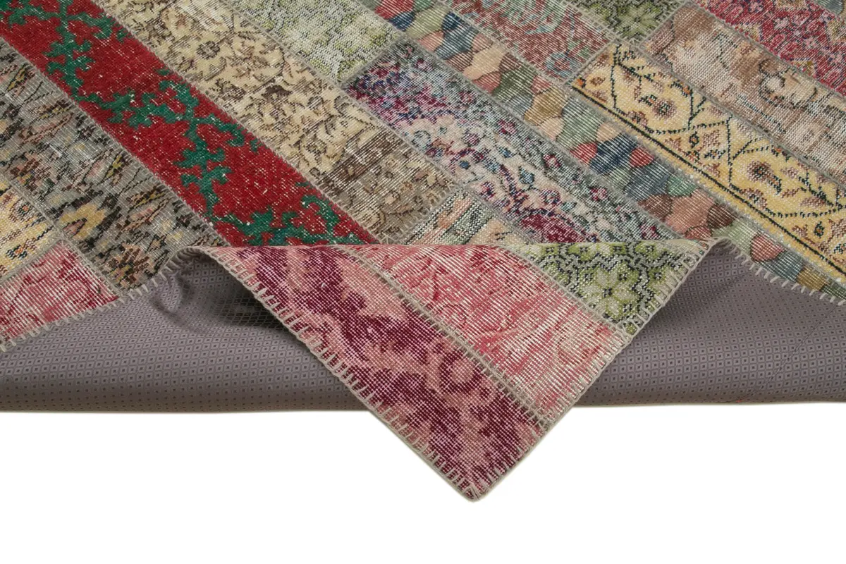 Patchwork Multi Pamuk Üzerine Yün El Dokuma Kilim-202x298 - Görsel 6