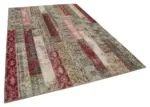 Patchwork Multi Pamuk Üzerine Yün El Dokuma Kilim-203x304 - Görsel 2