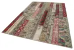 Patchwork Multi Pamuk Üzerine Yün El Dokuma Kilim-203x304 - Görsel 3