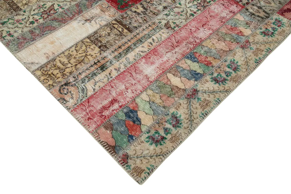 Patchwork Multi Pamuk Üzerine Yün El Dokuma Kilim-203x304 - Görsel 4