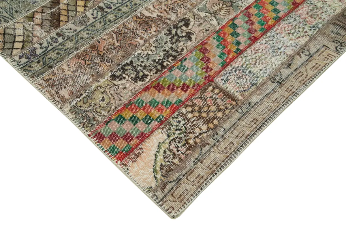 Patchwork Multi Pamuk Üzerine Yün El Dokuma Kilim-201x305 - Görsel 4