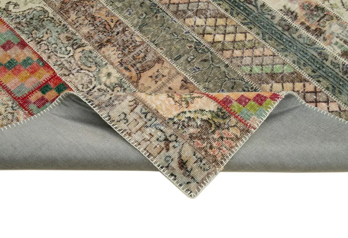 Patchwork Multi Pamuk Üzerine Yün El Dokuma Kilim-201x305 - Görsel 6