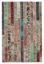 Patchwork Multi Pamuk Üzerine Yün El Dokuma Kilim-204x308