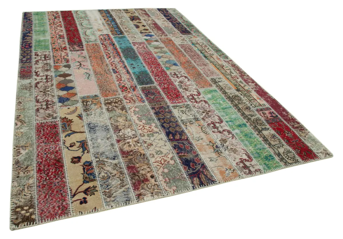 Patchwork Multi Pamuk Üzerine Yün El Dokuma Kilim-204x308 - Görsel 2