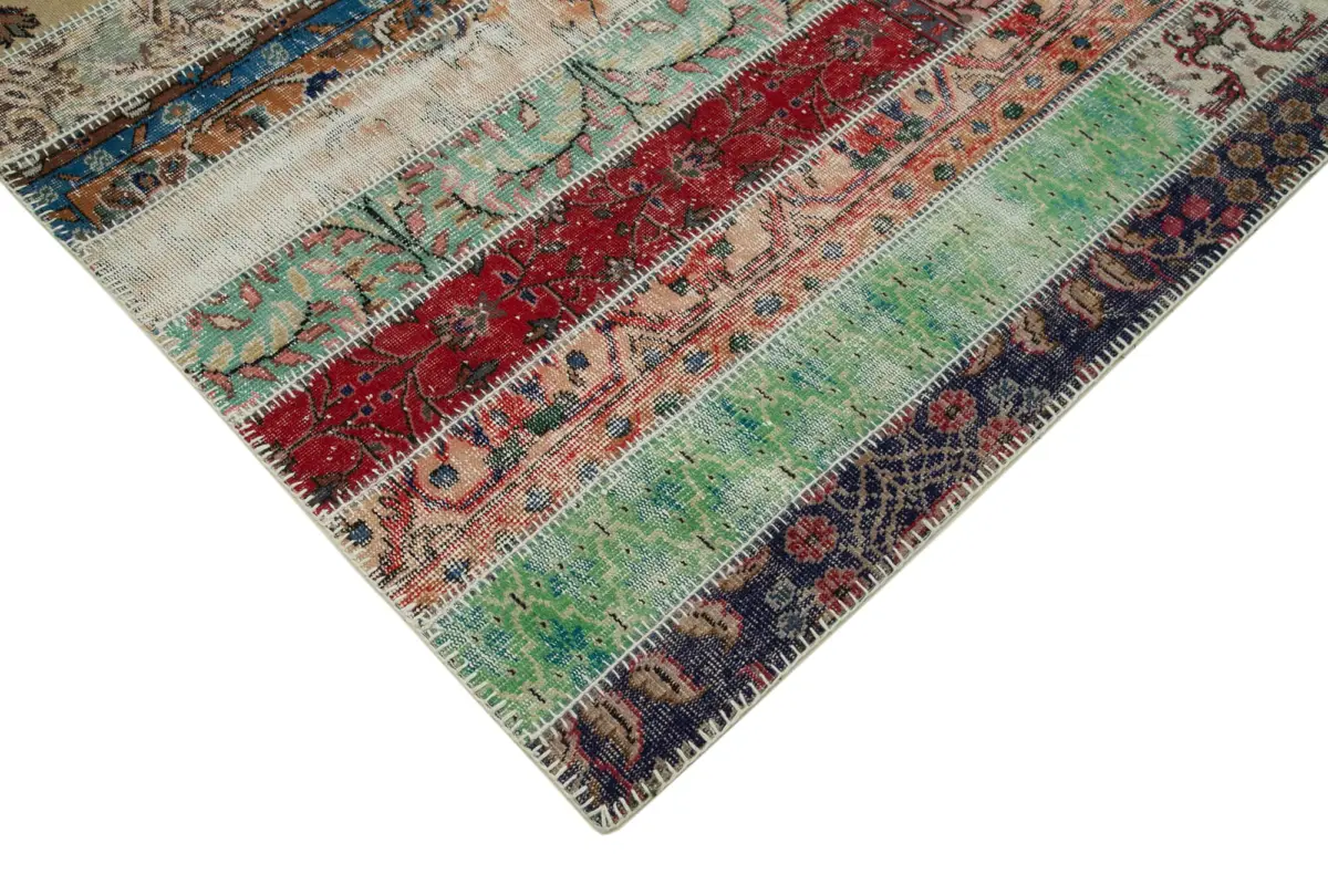 Patchwork Multi Pamuk Üzerine Yün El Dokuma Kilim-204x308 - Görsel 4